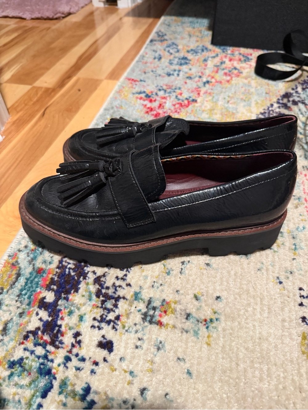 Black Tassel Loafers Chunky Lug Sole Platform Shoes